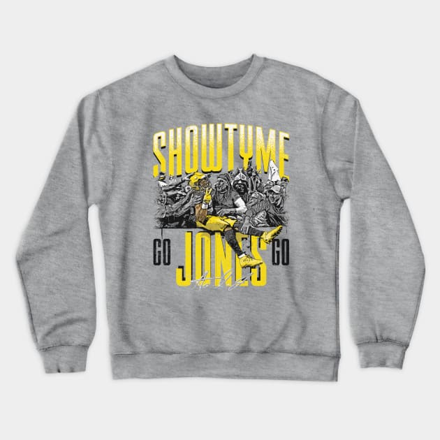 Aaron Jones Green Bay Crowd Leap Crewneck Sweatshirt by MASTER_SHAOLIN